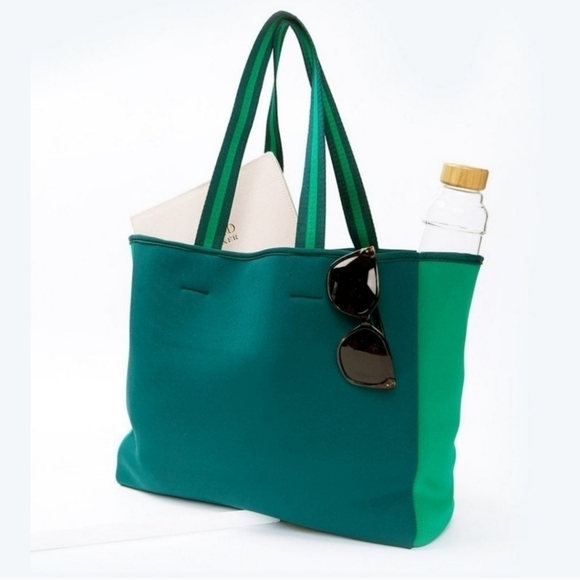 Summersalt Green Striped Neoprene Perfect Beach Tote Bag - Picture 1 of 10